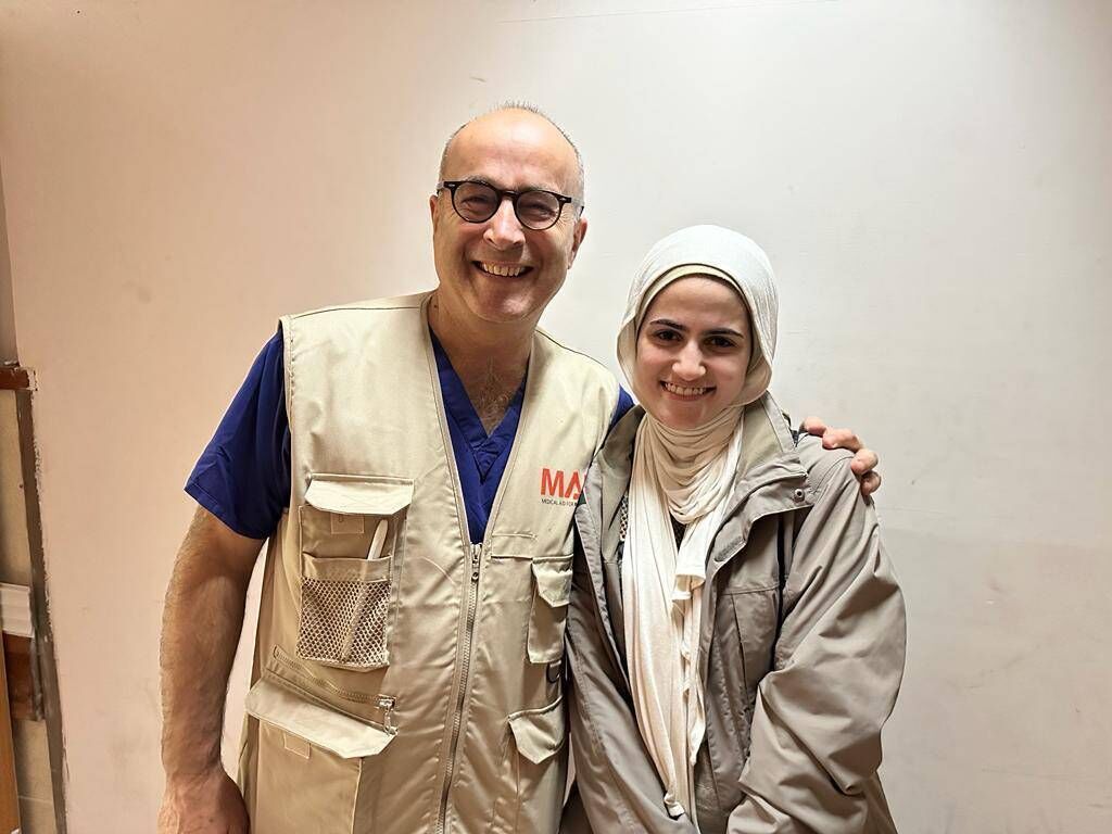 Professor Nick Maynard (left) with Dr Sara Al Saqqa, Consultant Surgeon and the first ever female to qualify as a surgeon in Gaza, during his recent trip to Al-Aqsa Hospital in Gaza. Picture sent by Nick Bramhill Professor Nick Maynard (left) with Dr Sara Al Saqqa, Consultant Surgeon and the first ever female to qualify as a surgeon in Gaza, during his recent trip to Al-Aqsa Hospital in Gaza. Picture sent by Nick Bramhill